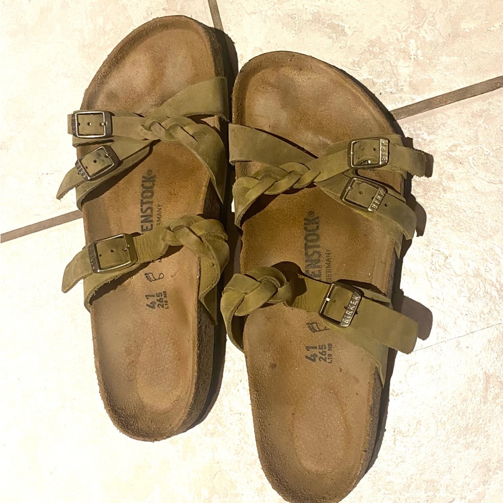 Birkenstock Women's Braided Strap Sandals in Olive Green size 41 / size 10